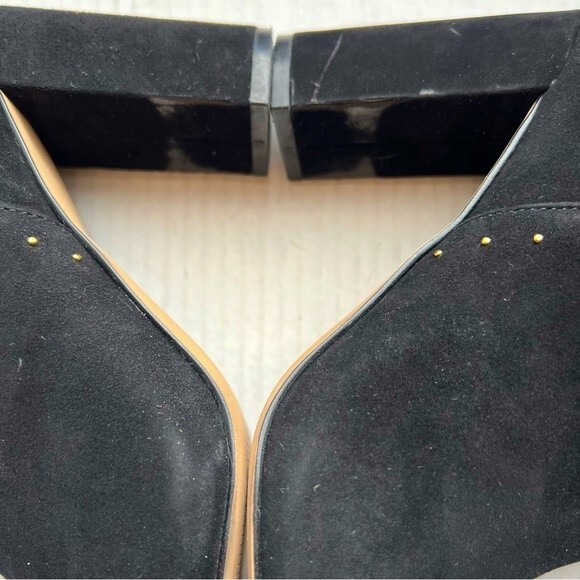 Chelsea & Violet Miley Black Suede Block Heel Ankle Boots w/ Gold Rivets Sz 8.5 - Picture 13 of 14